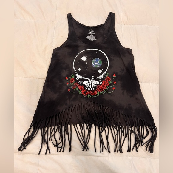 Grateful Dead Tops - GRATEFUL DEAD BLACK FRINGED TANKTOP